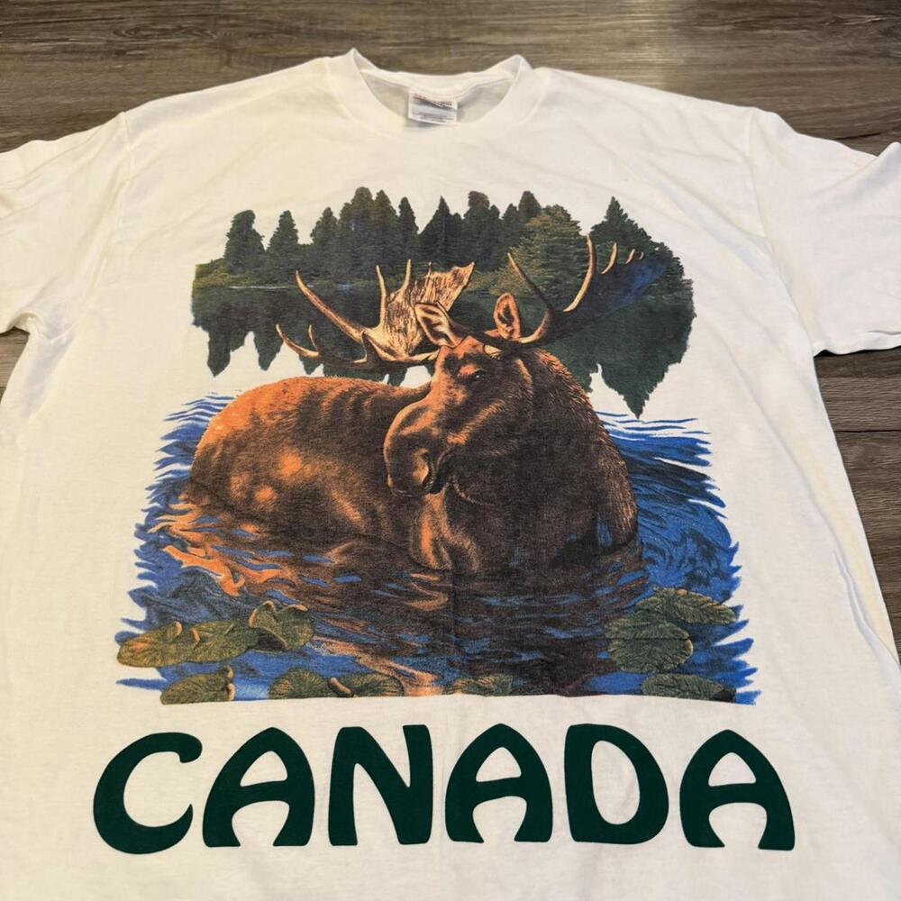 Vintae moose Canada big print t shirt 90s L - Picture 2 of 6